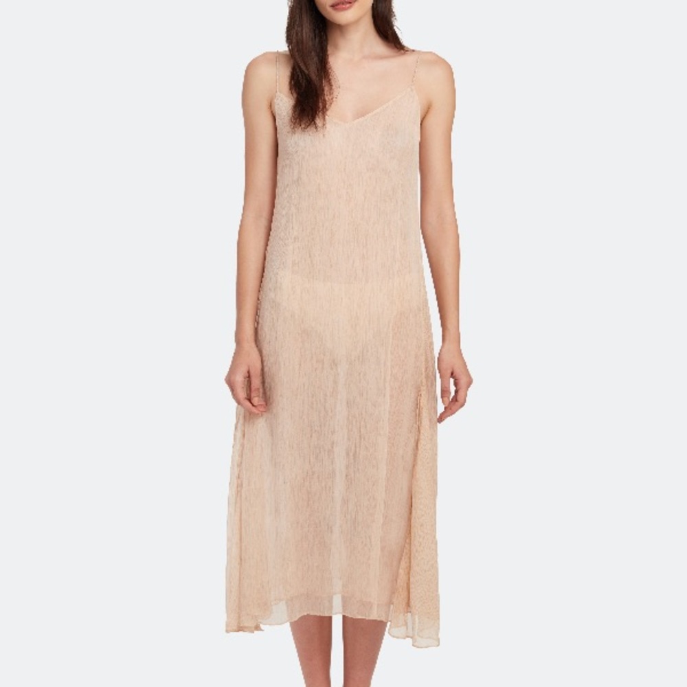 Skin Worldwide Semi Sheer Crinkle silk chiffon v neck midi slip Chemise beach
